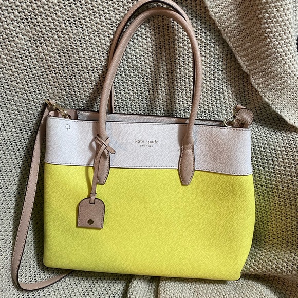 Kate Spade Leather Eva‎ Colorblock Medium Top Zip Satchel Bag in Limelight - Picture 1 of 11